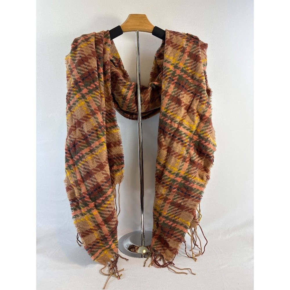 Maurices Plaid Fringe Wrap Scarf Autumn Tartan NWT One Size